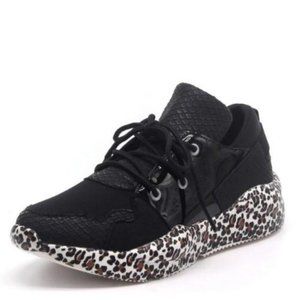 Cape Robbin Low Top Lace Up Black Leopard Sneakers
